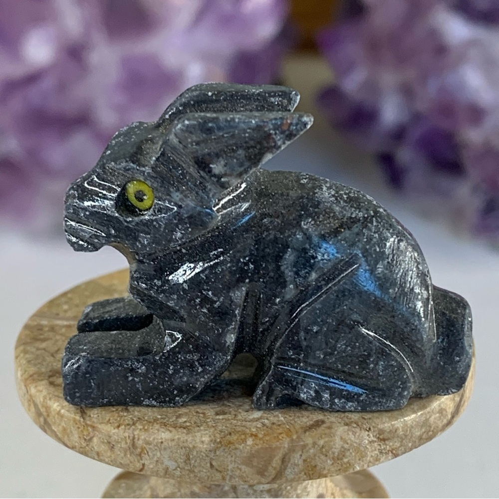 Miniature RABBIT Stone Carving Mini Figurine Steatite Soapstone Animal Figure
